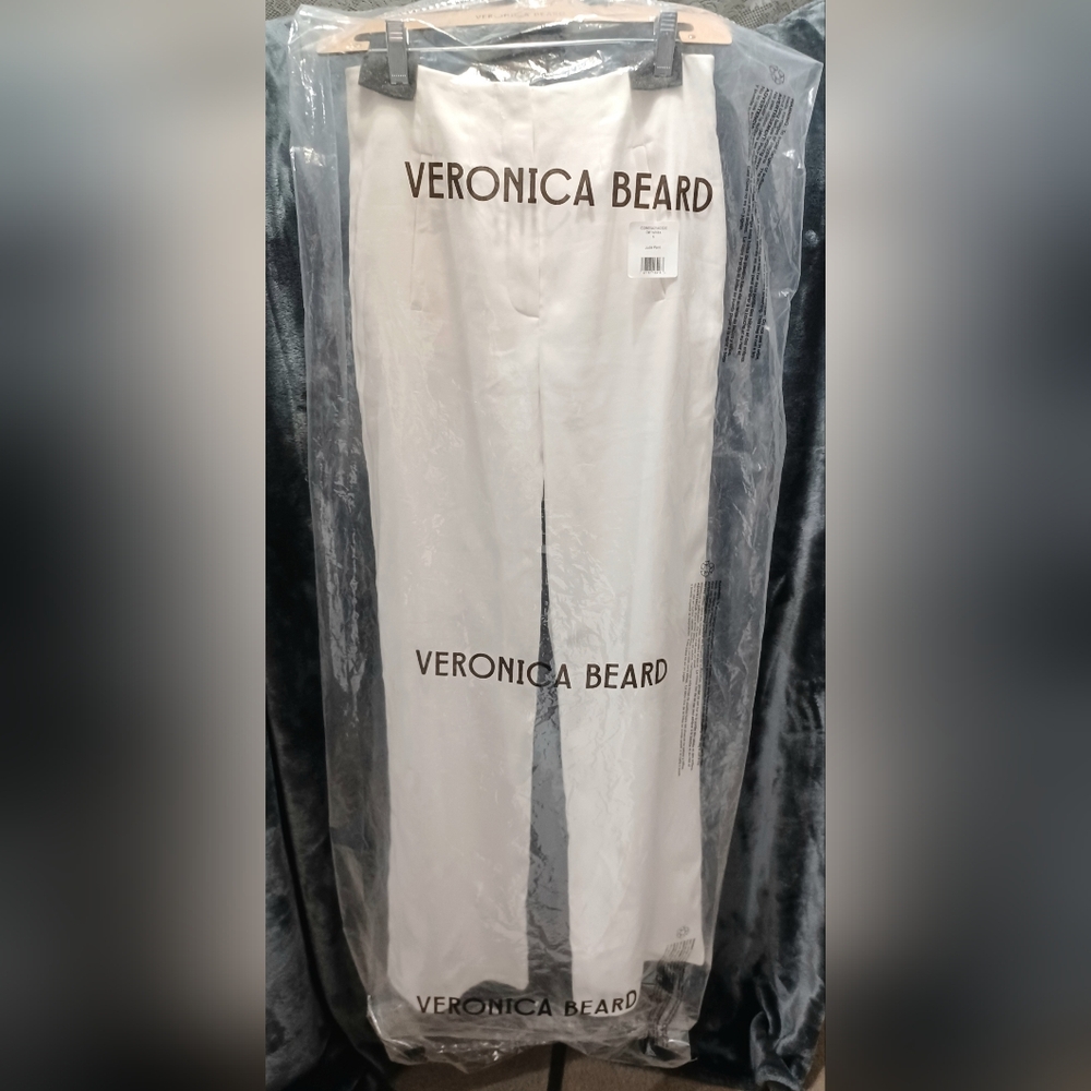NWT Veronica Beard Jude Linen Wide-Leg Pant | High-Rise Pant Size 6 In Off-White - Picture 2 of 14